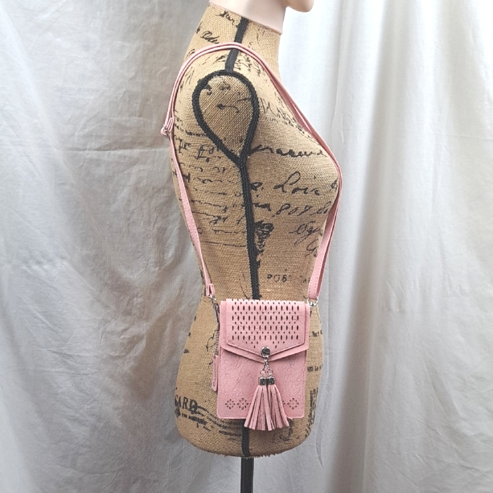 seOSTO Pink Crossbody Bag with Tassel Cell Phone purse holder wallet